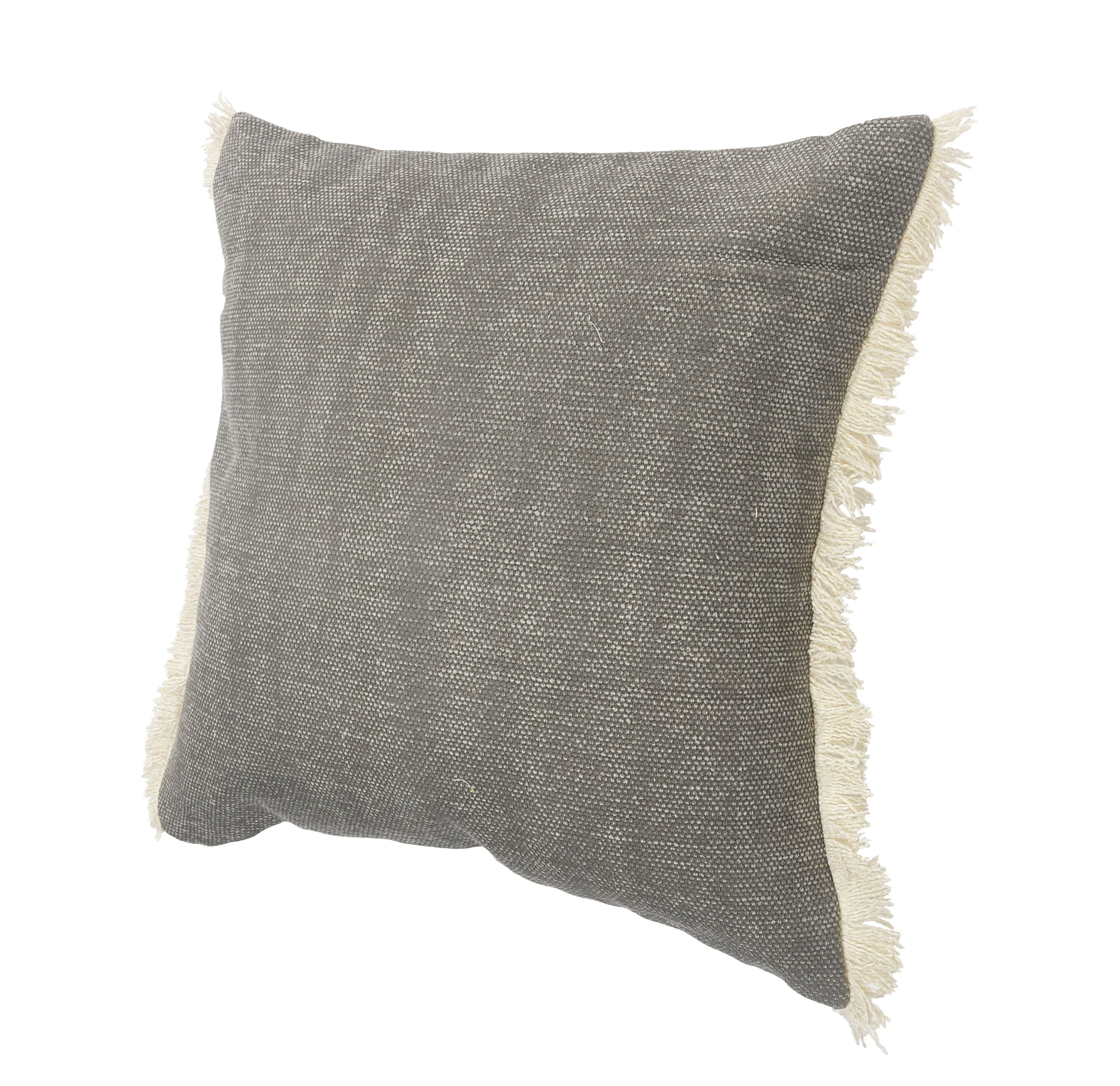 Ox Bay Charcoal Gray 20 in. x 20 in. Solid Fringed Throw Pillow