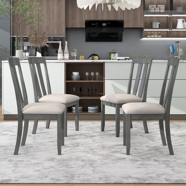 Wood Set of 4 Dining Chairs Soft Fabric Retro Dining Room Chairs with Seat Cushions and Curved Back for Kitchen Chairs(Gray)