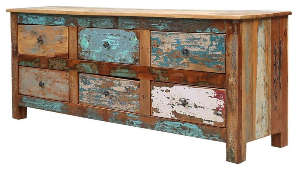 Weyand Distressed Reclaimed Wood 60 quotLarge TV Stand With Drawers   Farmhouse   Entertainment Centers And Tv Stands   by Sierra Living Concepts Inc  Houzz