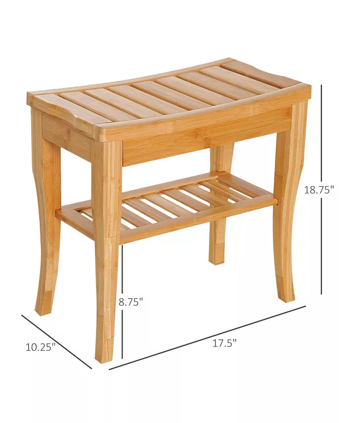 HOMCOM Bamboo Shower Bench Bathroom Stool Spa Bath Organizer Seat W  Shelf