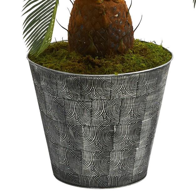 Cycas Artificial Tree In Embossed Tin Planter Black Nearly Natural