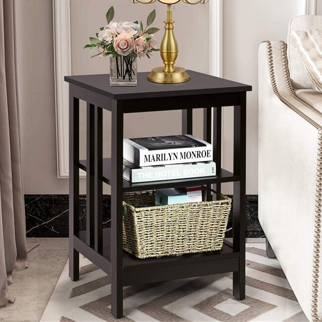 Set of 2 Multifunctional 3 Tier Nightstand Sofa Side Table   16\