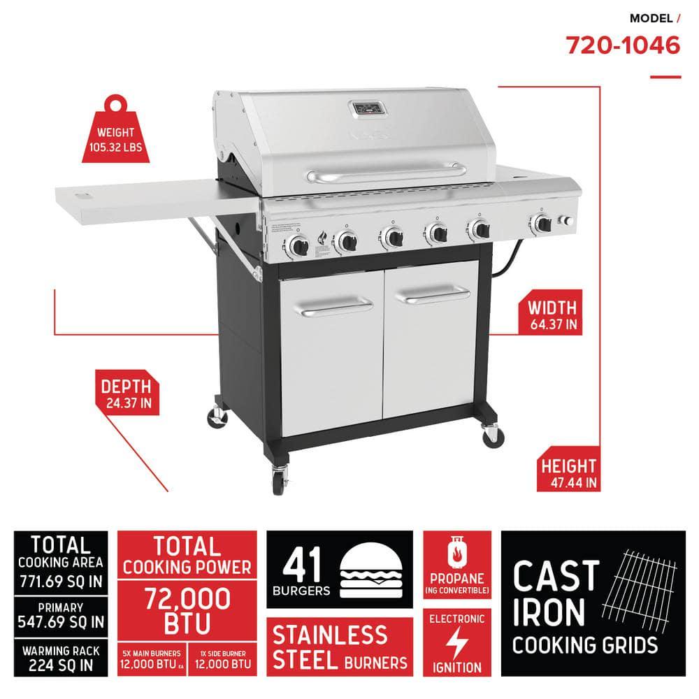 Nexgrill 5Burner Propane Gas Grill in Stainless Steel with Side Burner and Foldable Side Shelf