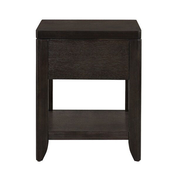 Joni 25 Inch Side End Table， 1 Drawer and Shelf， Espresso Brown Acacia Wood