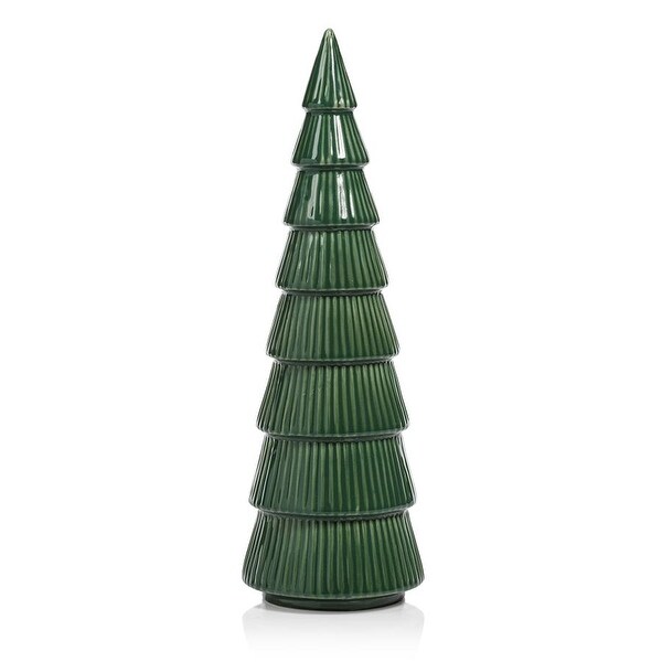 Glazed Winter Green Holiday Tree Sculptures4 x 12，Set of 2