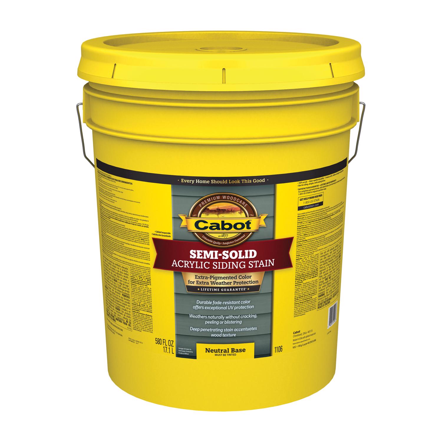 Cabot Semi-Solid Acrylic Semi-Solid Neutral Base Acrylic Siding and Trim Stain 5 gal