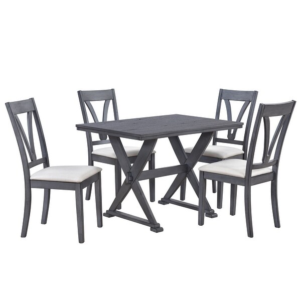 Wood 5-Piece Dining Table Set with 4 Upholstered Chairs