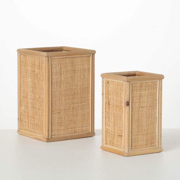 amp 9 quot Wood amp Seagrass Container Set Of 2