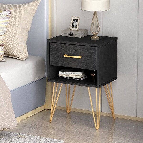 Nightstands ， Bedside Table Side Table with Drawer Shelf Industrial - - 35665294