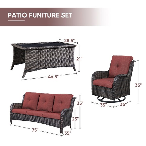 4Piece Patio Sofa with Swivel Glider Chair Set