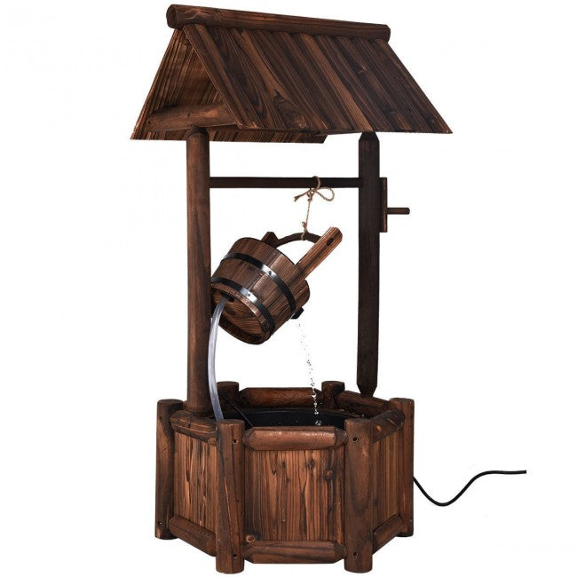 Garden Rustic Wishing Well Water Fountain Wooden Outdoor Electric Backyard Pump