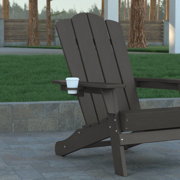 Emma And Oliver Set Of 2 Adirondack Chairs With Cup Holders Weather Resistant Hdpe Adirondack Chairs