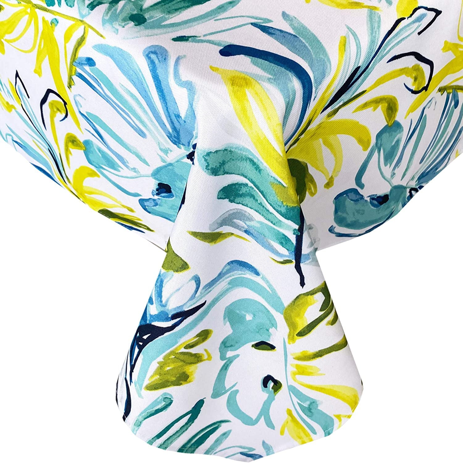 Newbridge Key West Tropical Palm Leaf Indoor/Outdoor Fabric Tablecloth, Blue and Green Floral Water, Stain, Fade and Mildew Resistant Fabric Tablecloth, 70 Round Zippered Umbrella Tablecloth