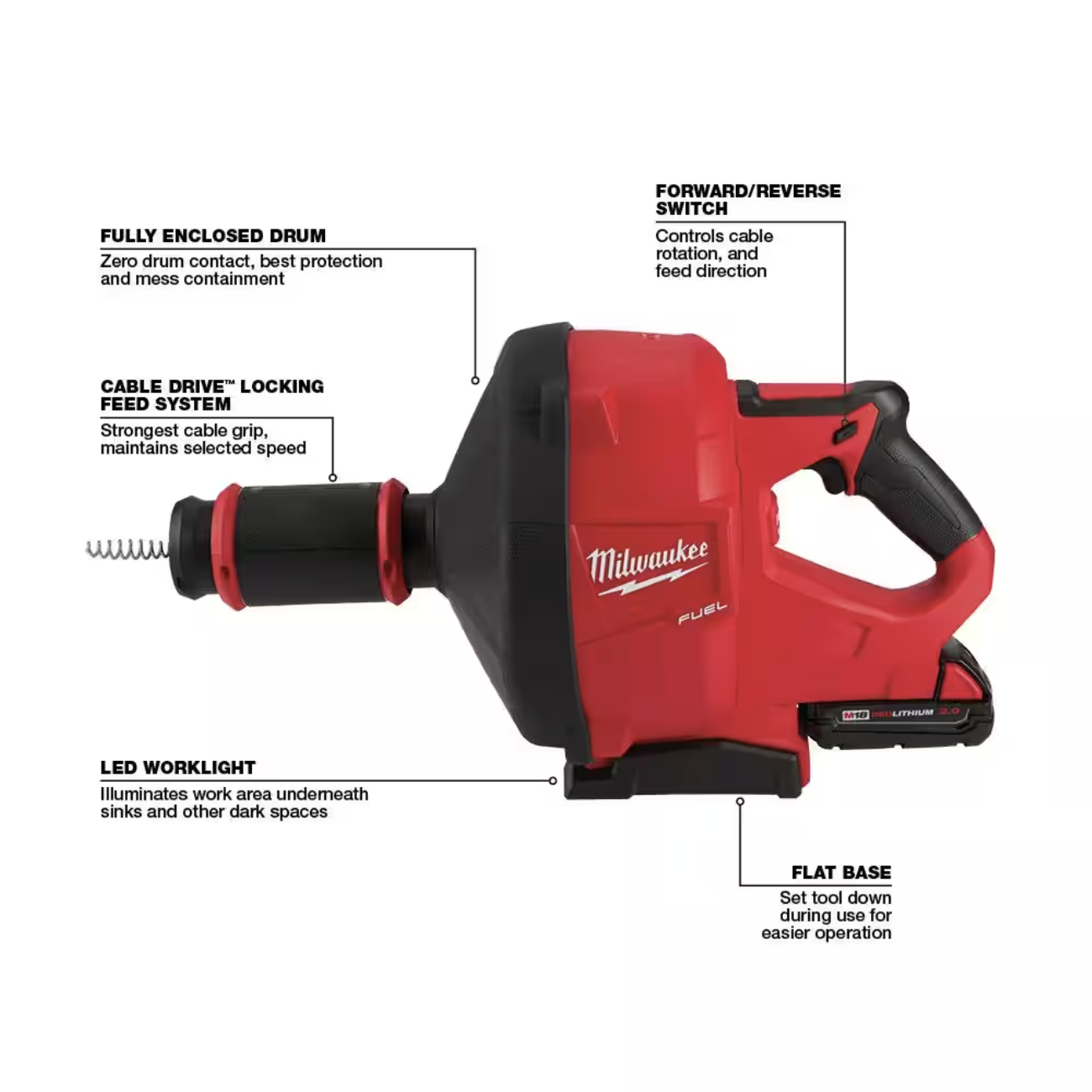 Milwaukee M18 FUEL 18-Volt Lithium-Iron Cordless Plumbing Drain Snake Auger with w/ CABLE DRIVE and 5/16 in. x 35 ft. Cable