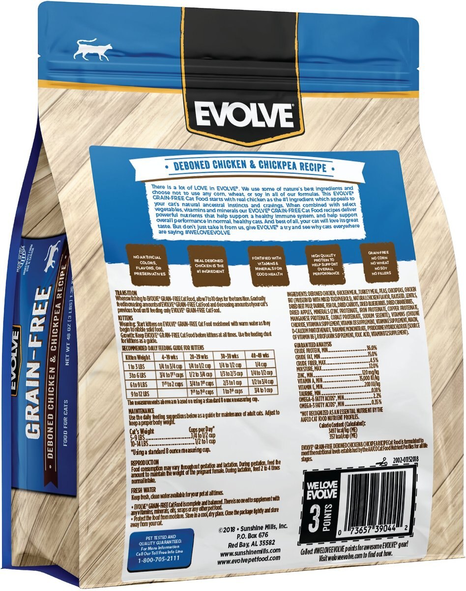 Evolve Chicken， Pea， and Sweet Potato Recipe Kitten Formula Grain-Free Dry Kitten Food