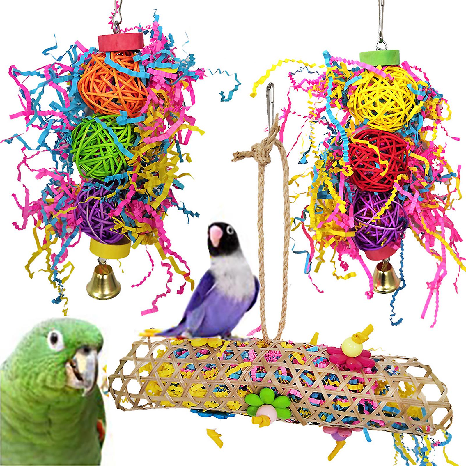 3pcs Bird Shredding Toys Bird Chewing Toys For Parakeets Parrot Cage Shredder Toys Pet Bird Foraging Hanging Toy Bird Cage Training Toy Accessories Mu