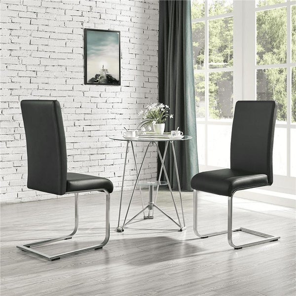 2PCS Modern PU Leather High-back Dining Chairs for Kitchen， Black