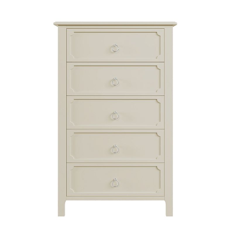 Merax Milky White Rubber Wooden Chest Five Large Drawers