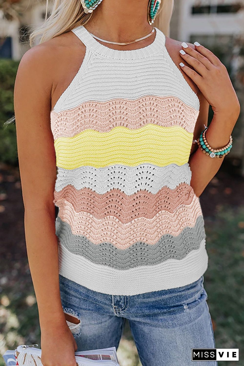 Khaki Knit Colorblock Tank Top