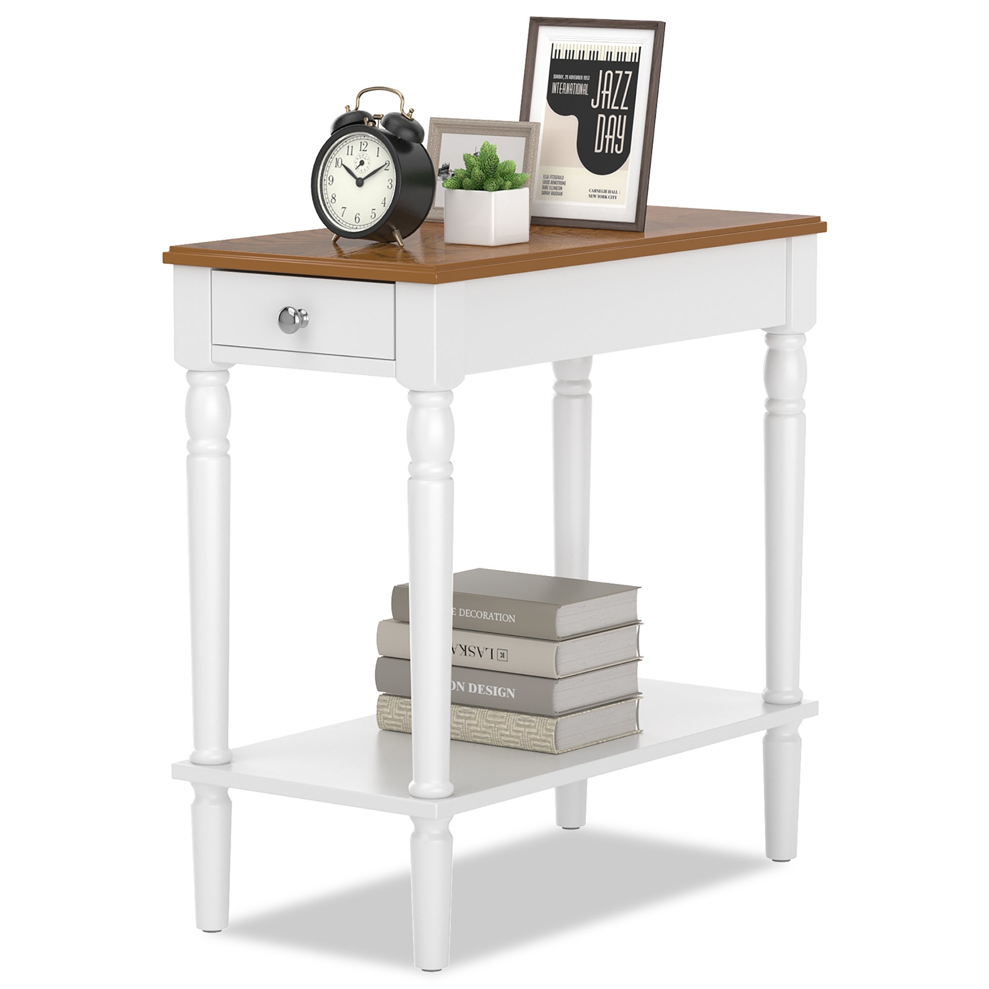 Costway 2-tier End Side Narrow Table Nightstand w/ drawer for Living - See Details