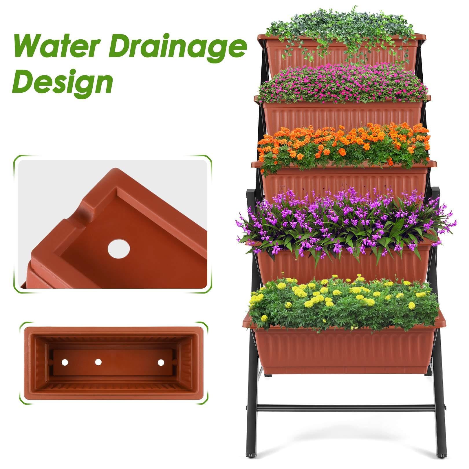 4Ft Planter Box 5-Tiers Vertical Raised Garden Bed with Drain for Patio Vegetables, Flowers Herb, 26" x 22.75" x 44.75"