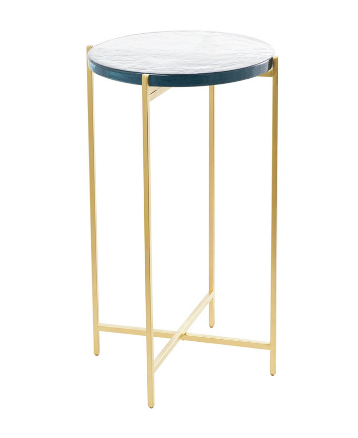 Rosemary Lane 24 Metal with Textured Glass Tabletop X-Shaped Accent Table