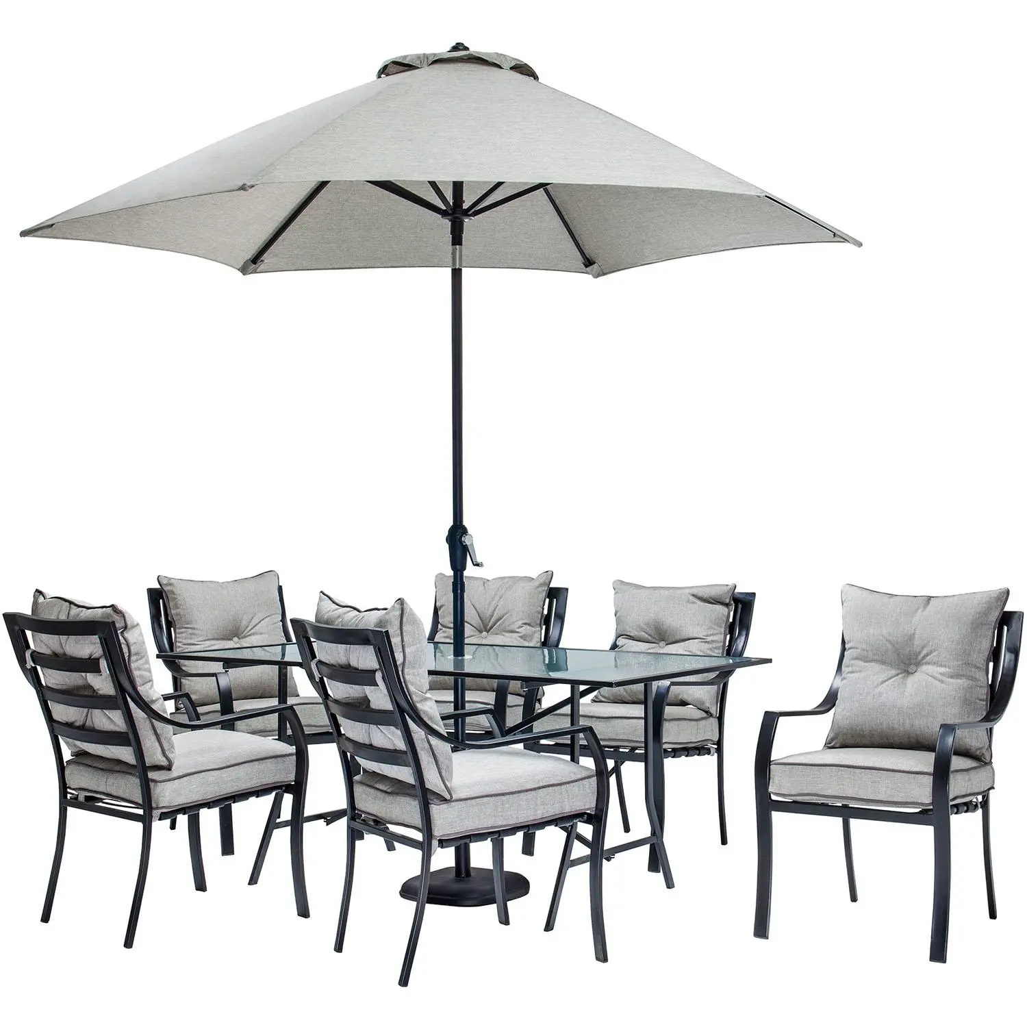 Hanover Lavallette 7 pc Black Steel Transitional Dining Set Gray