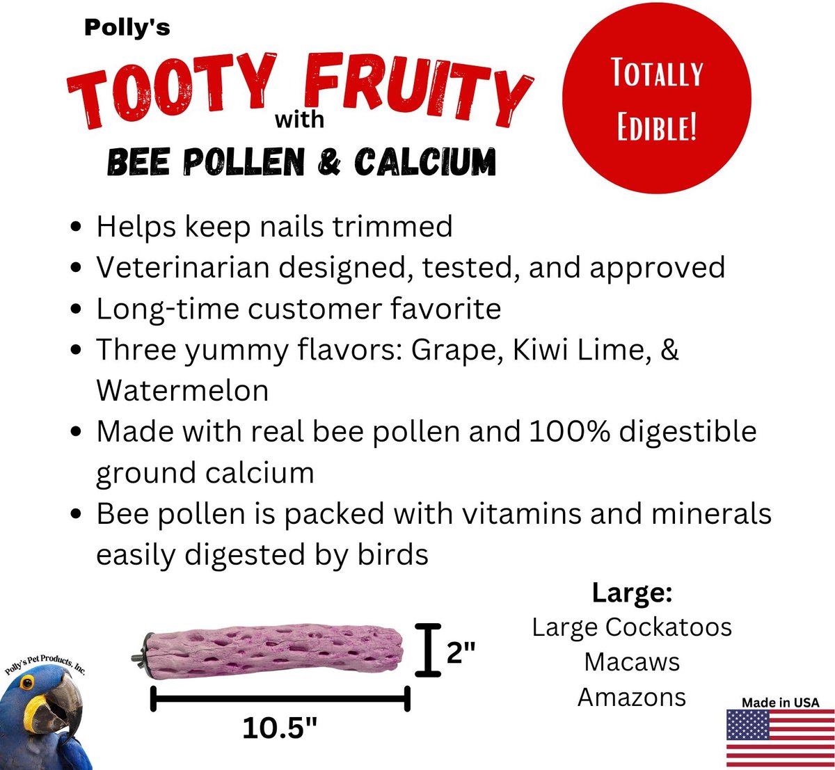 Polly's Pet Products Grape Flavor Tooty Fruity Bee Pollen Bird Perch， Purple