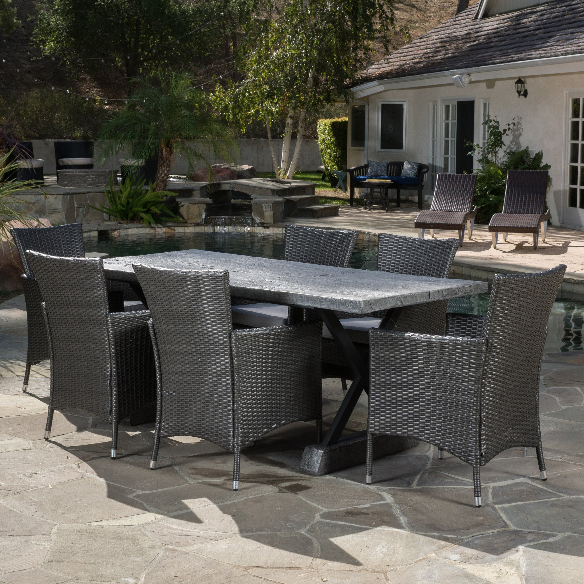 Myrtle Outdoor 7 Piece Lightweight Concrete Dining Set