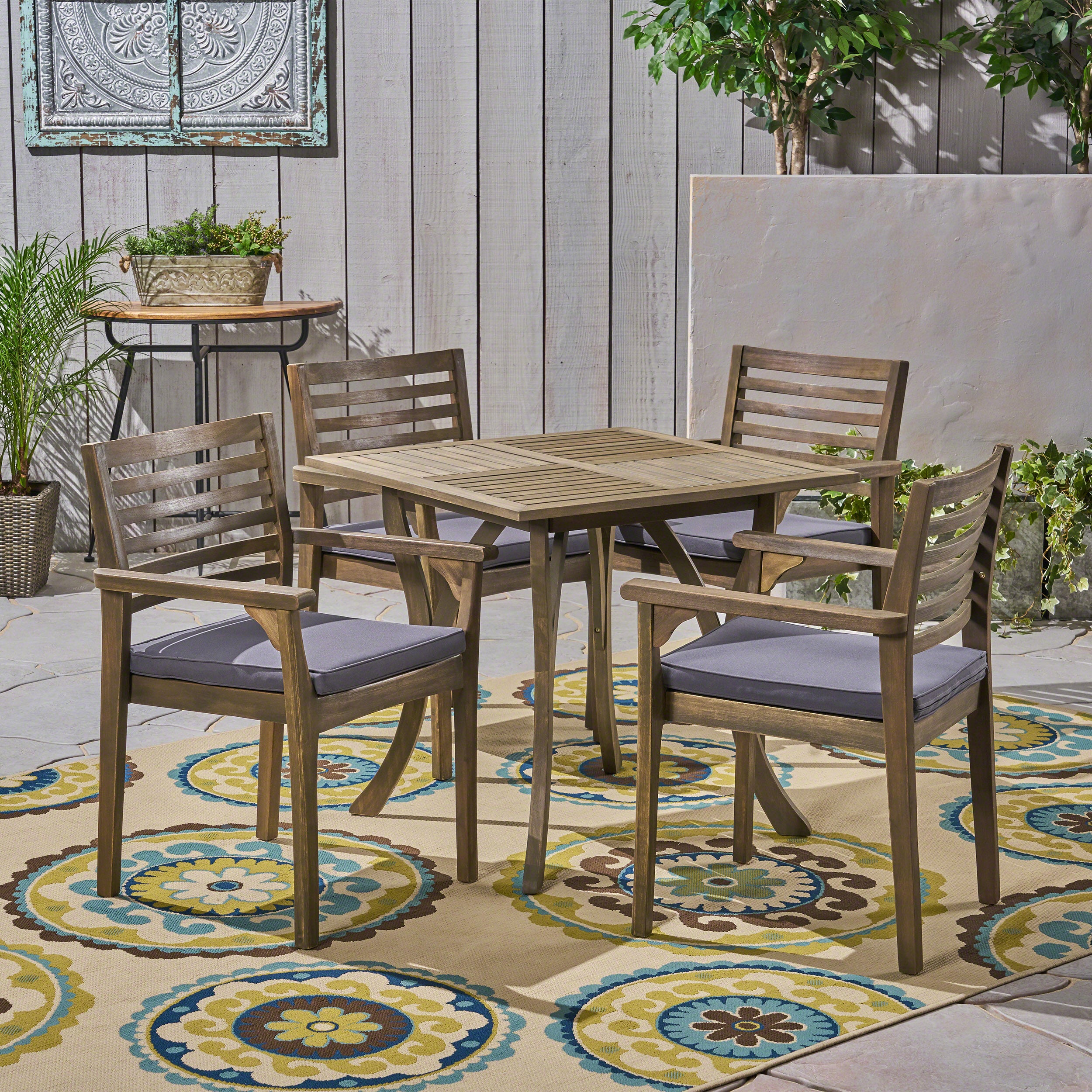 Phoenix Outdoor Acacia 4-Seater Dining Set with Cushions and 32