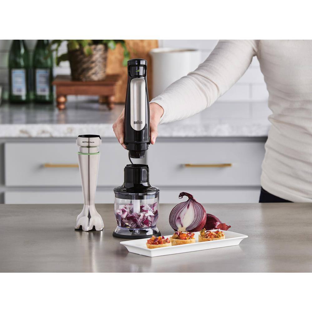 Braun MultiQuick MQ7077X SmartSpeed SS Immersion Hand Blender w 1.5 C Food Processor Whisk Masher and Beaker MQ7077X