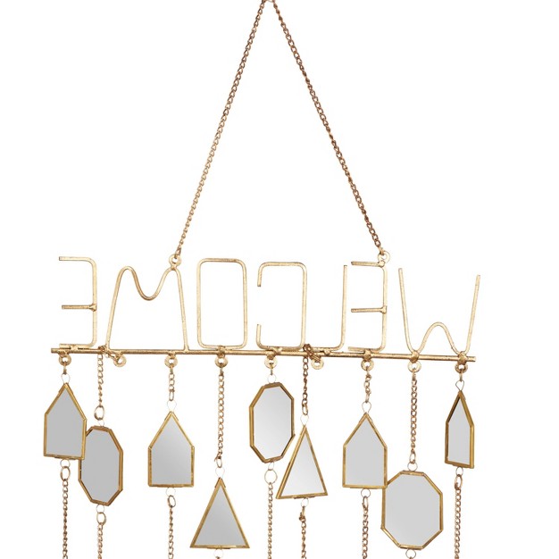 Iron Eclectic Welcome Windchime White Olivia amp May Gold Mirror Accents Indoor Use Handcrafted In India