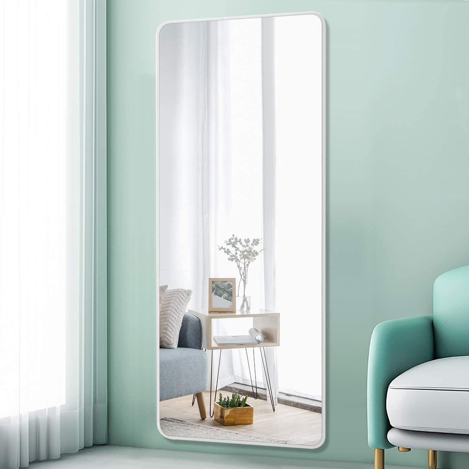 Neutype Standing Full Length Minimalist Floor Mirror with Curved Edges 65 x22  8211 Wooden White  Crowdfused