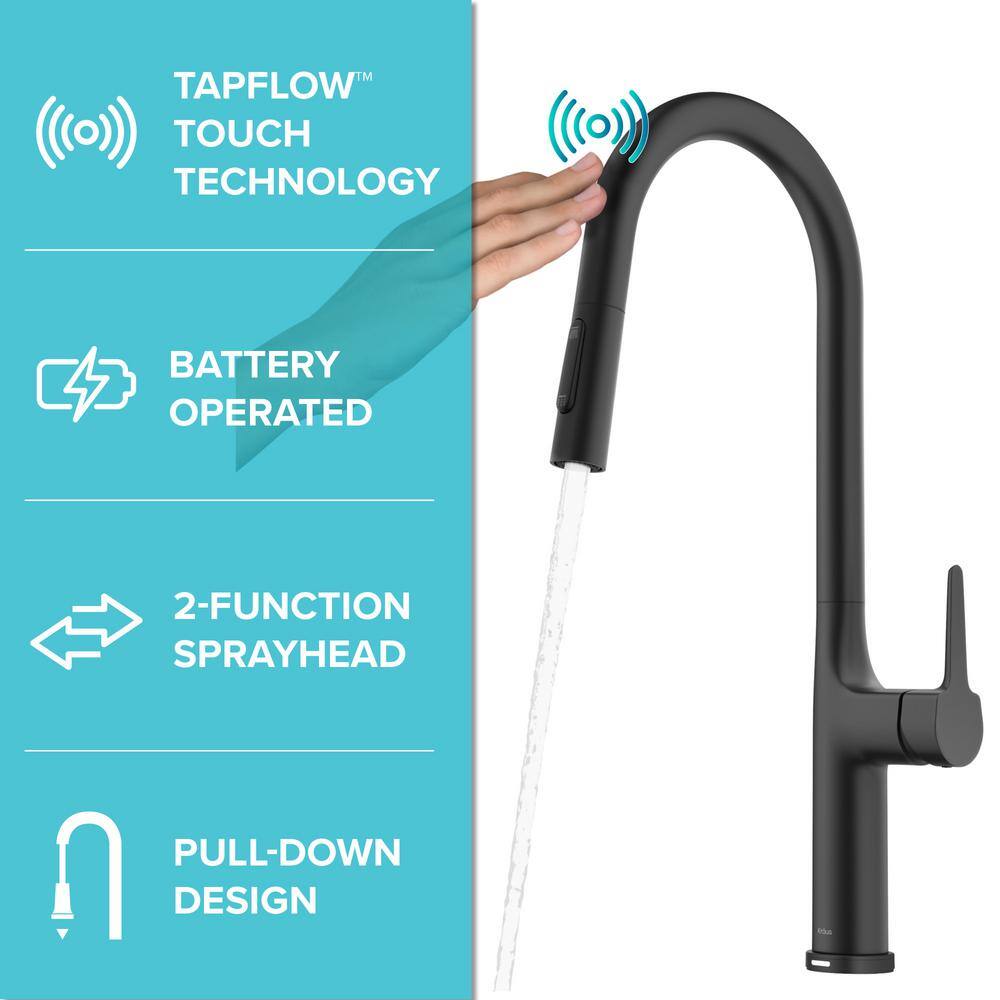 KRAUS Oletto Single Handle Touch Pull Down Sprayer Kitchen Faucet in Matte Black KTF-3101MB