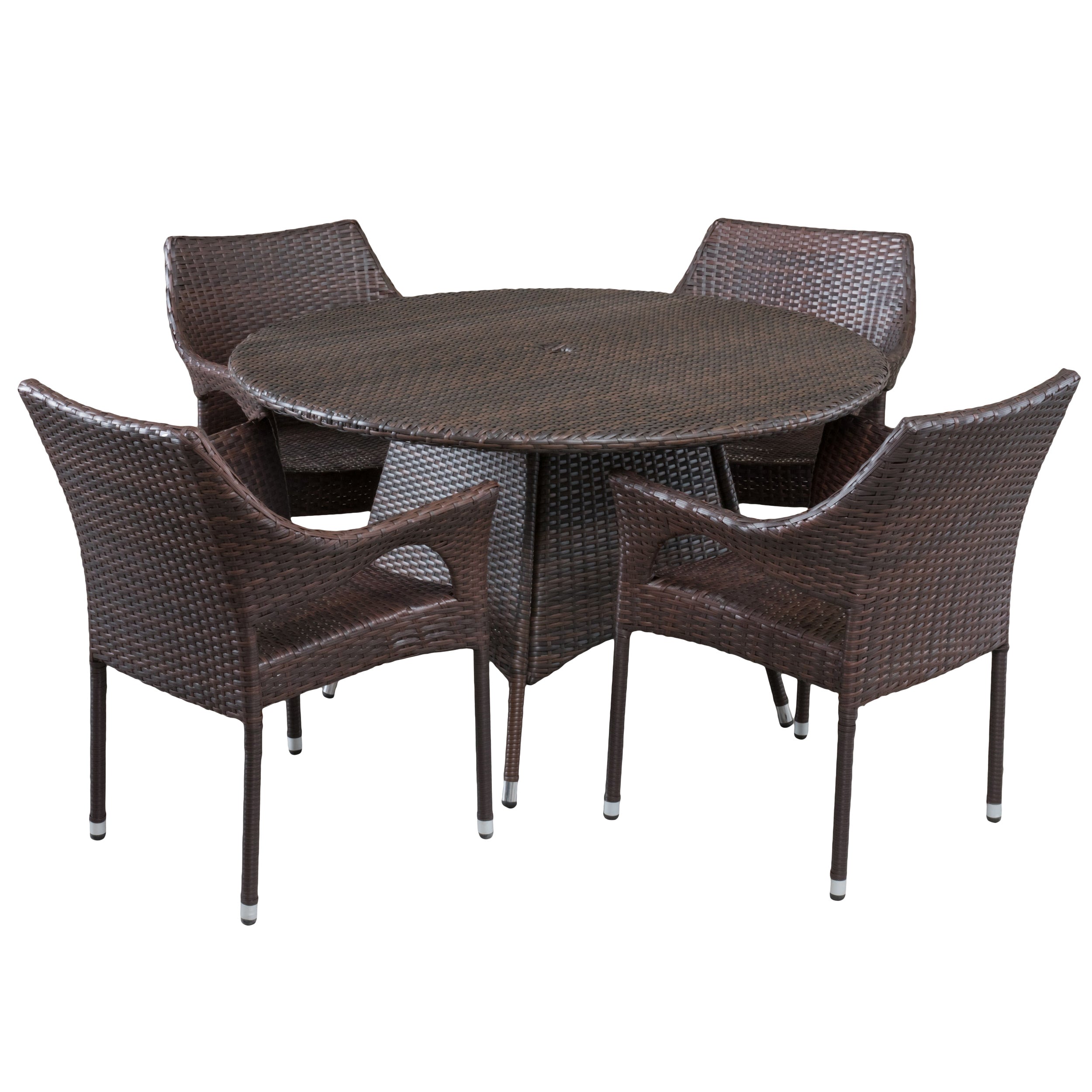 Lorelei Outdoor 5-Piece Multi-Brown Wicker Round Dining Set with Umbrella Hole