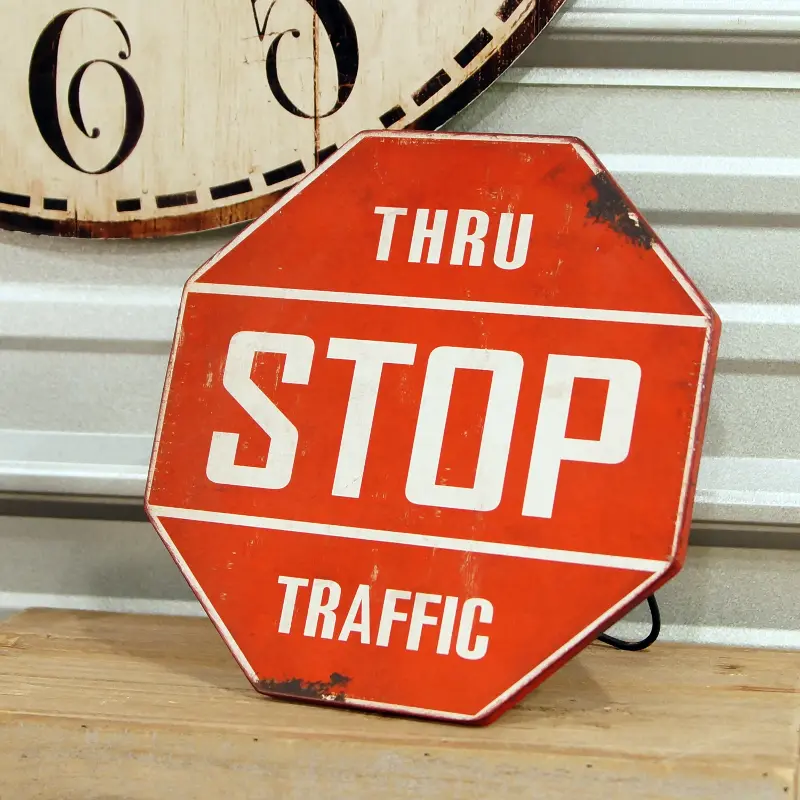 Red and White Metal Standing Stop Sign