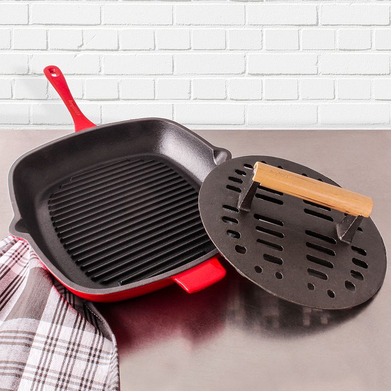 BergHOFF Neo 2-pc. Cast-Iron Grill Pan and Slotted Steak Press Set