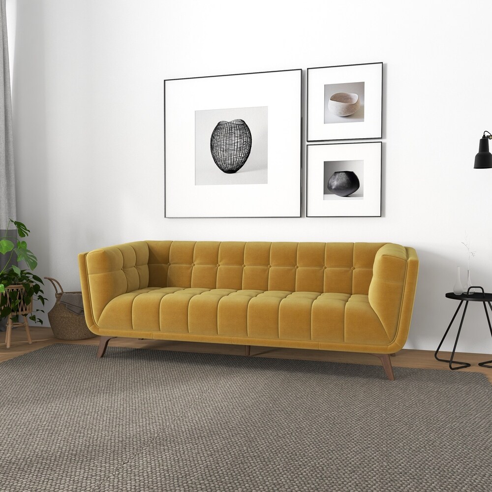 Kameron Mid Century Modern Style Channel Tufted Sofa Couch for Living Room