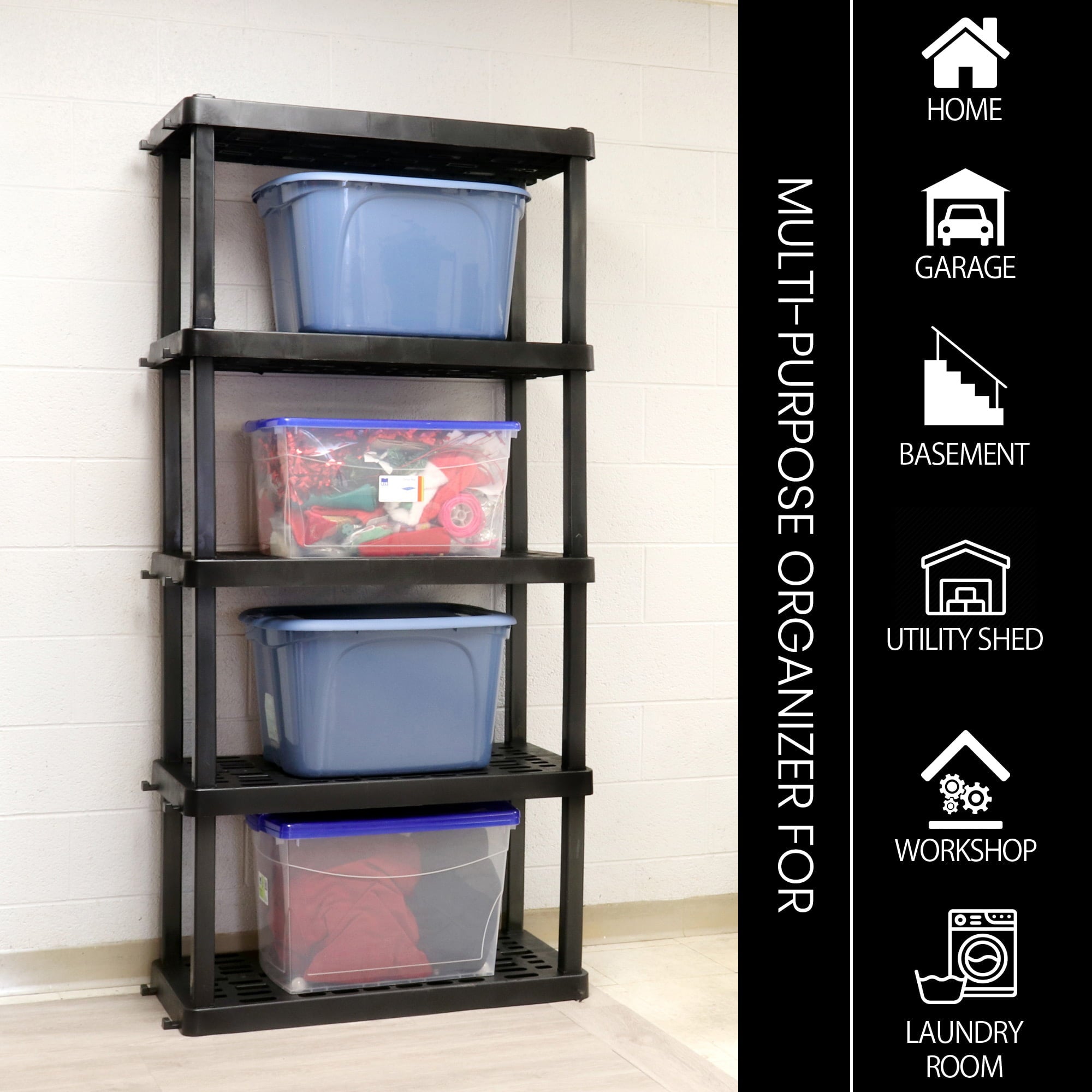 Oskar 5-Tier Storage Shelf, Interlocking Heavy Duty Shelving Unit, 750 lbs (340 kg) Capacity, Multipurpose Organizer for Garage, Basement, Utility Shed, Workshop, Made in North America, Black