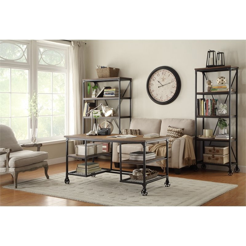 Pemberly Row 40 quot5 Shelf Metal Bookcase in Pine   Industrial   Bookcases   by Homesquare  Houzz