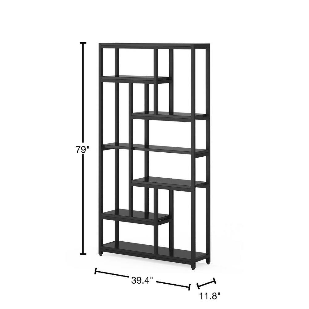 BYBLIGHT Eulas 79 in. Black 10-Shelf Etagere Bookcase with Open Shelves 7-Tier Extra Tall Bookshelf for Home Office BB-U78-XL