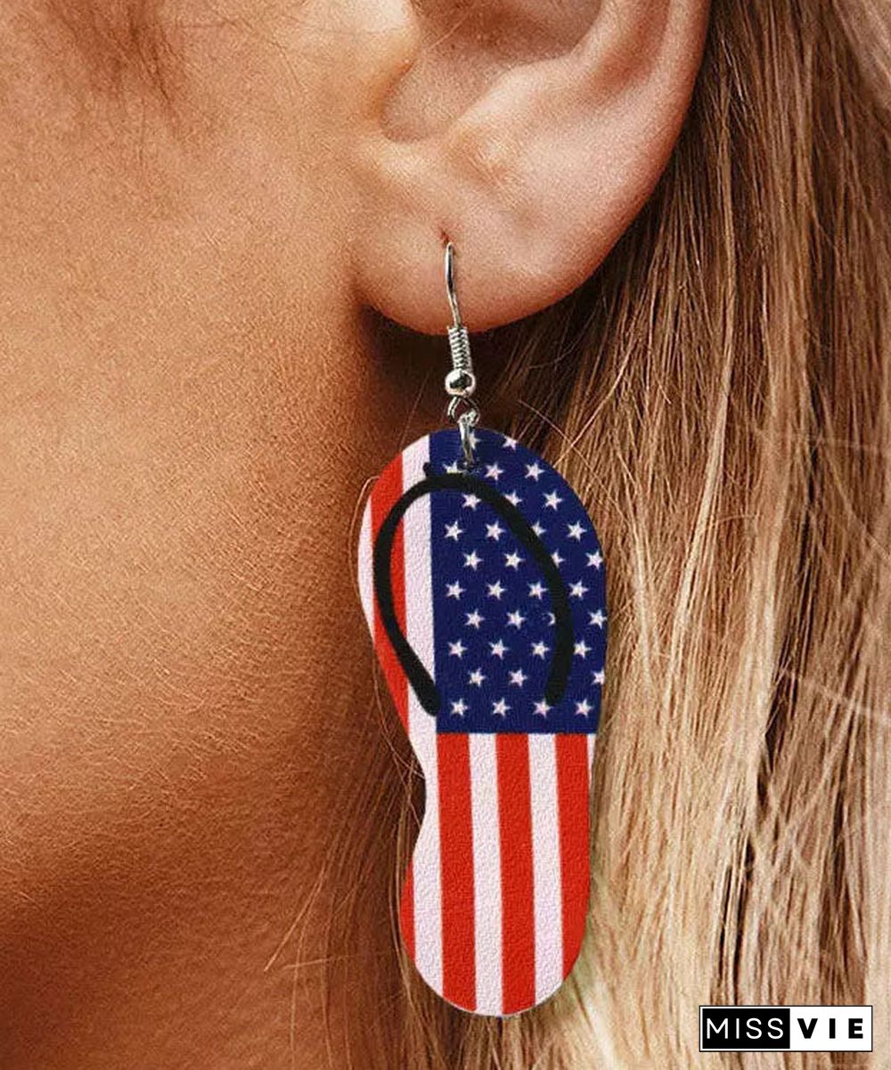 Cute Independence Day Theme Print Slipper Shape Leather Earrings