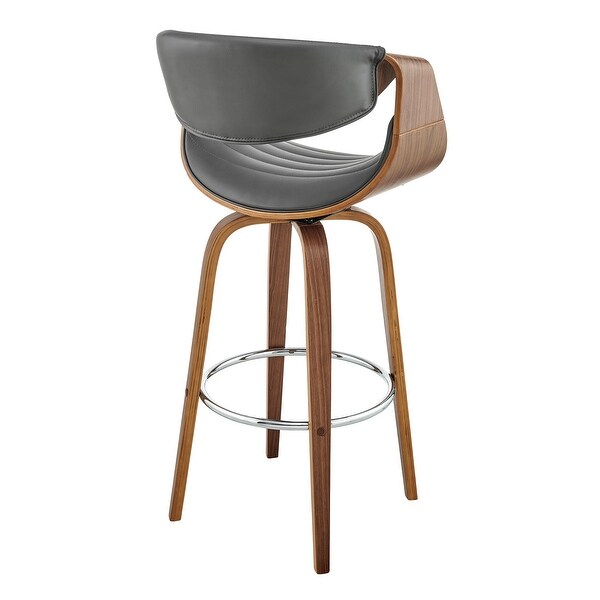 Arya Mid-Century Modern Faux Leather and Wood Swivel Bar Stool