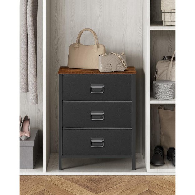 Songmics Dresser For Bedroom Storage Organizer Unit With 3 Fabric Drawers Chest Of Drawers Steel Frame Rustic Brown And Black