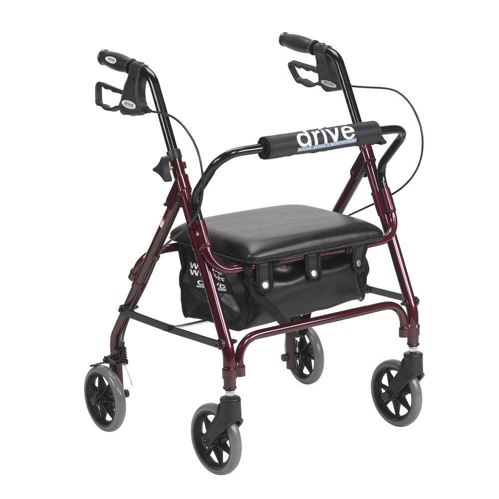 Drive Medical Junior Rollator Rolling Walker with Padded Seat Red 301psrn