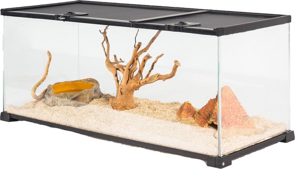 REPTI ZOO Knock-down Double Top Cover Glass Terrarium， Black， 18-gal