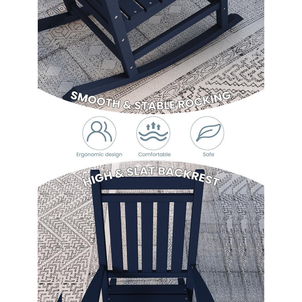 JEAREY Oversized HDPE Resin Outdoor Patio Rocking Plastic Adirondack Chair in Navy