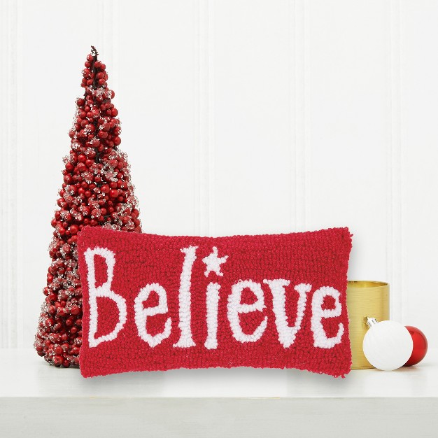 X 12 quot Believe Hooked Petite Christmas Holiday Pillow