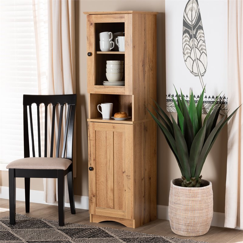 Bowery Hill Oak Brown Finished Wood Buffet and Hutch Kitchen Cabinet