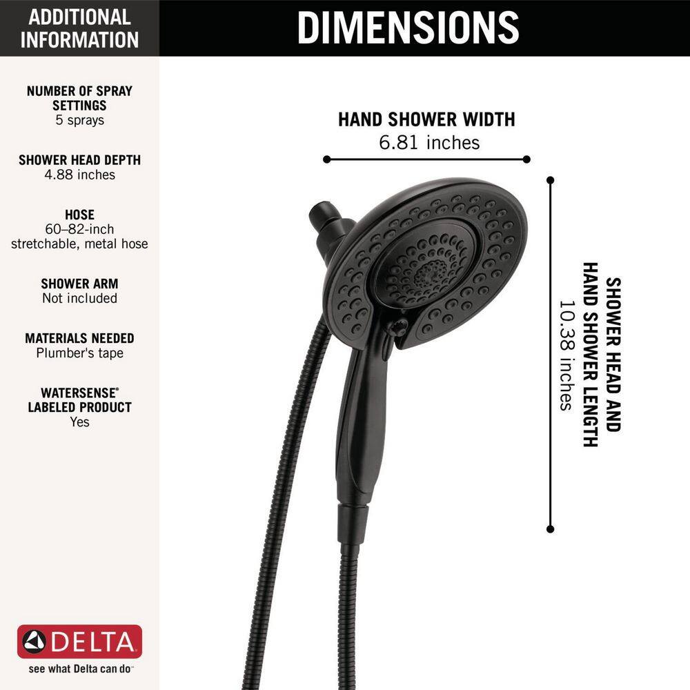 Delta In2ition 5-Spray Patterns 2.5 GPM 6.81 in. Wall Mount Dual Shower Heads in Matte Black 58569-BL25-PK